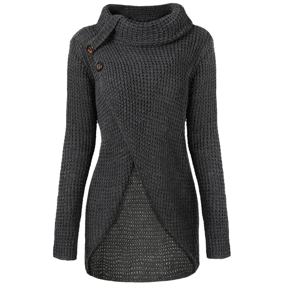 Wipalo Autumn Women Sweater Casual Cowl Neck Buttons Knit Asymmetric Sweaters Pull Femme Winter Tops Pullover New Solid Jumpers | Женская