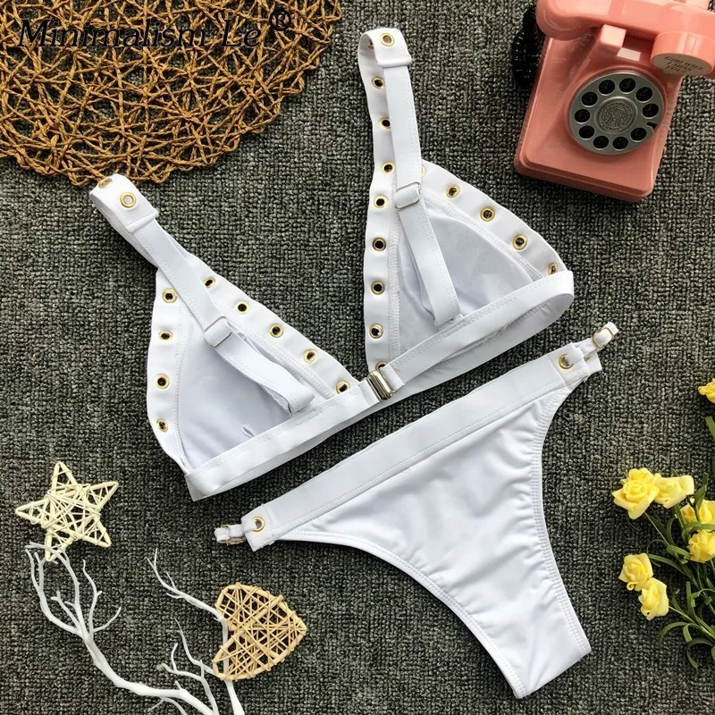 Lefeel White Swimsuit Women Solid Adjustable Bikini Set Sexy Low Waist Swimwear Brazilian Beachwear Female Bathing Suit Biquini |