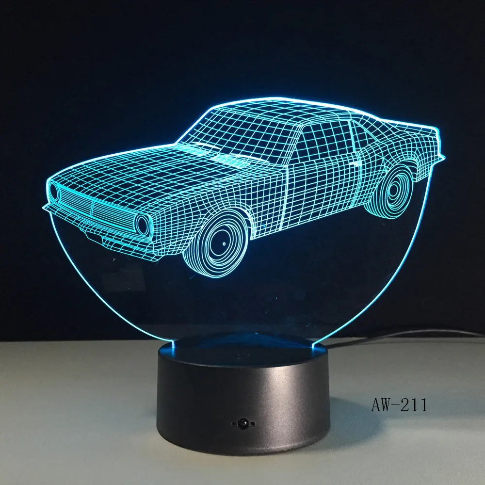 

Car Model Toys 3D LED Illusion Nightlight LED Colors Change Touch Flash Light Glow in the Dark Desk Lamp Action Figure AW-211