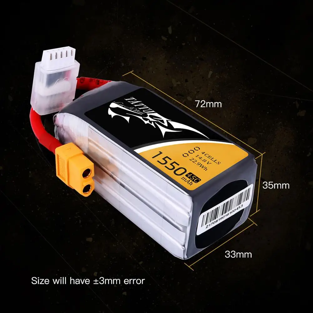 Литий полимерный аккумулятор Tattu 1550mAh Lipo 14 8 V XT60 Plug 45C Max 90C RC battery для FPV Drone Quadcopter Car