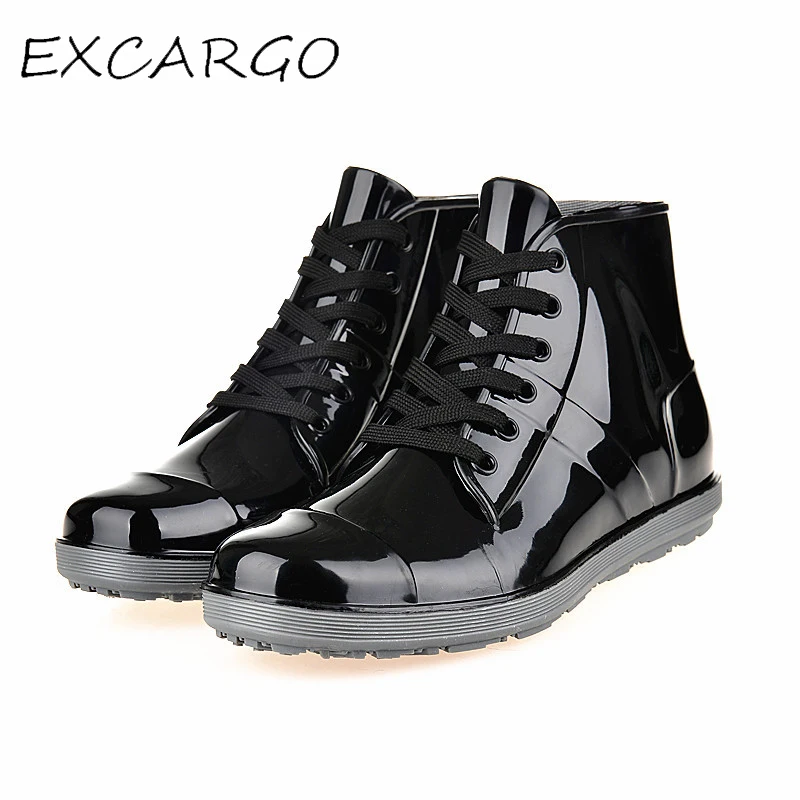 

EXCARGO 35-44 Fashion Ankle Rainboots Rubber Male Slip On Casual Shoes Waterproof 2019 New Solid PVC Rainboots Rain Boots Rubber