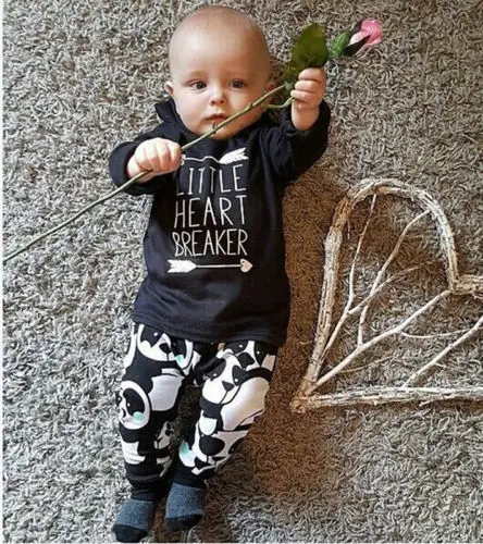 2PCS Boy Panda Clothing Set Toddler Newborn Baby Clothes 2018 New Autumn Arrow Shirt Tops+Pants Outfits Cool |