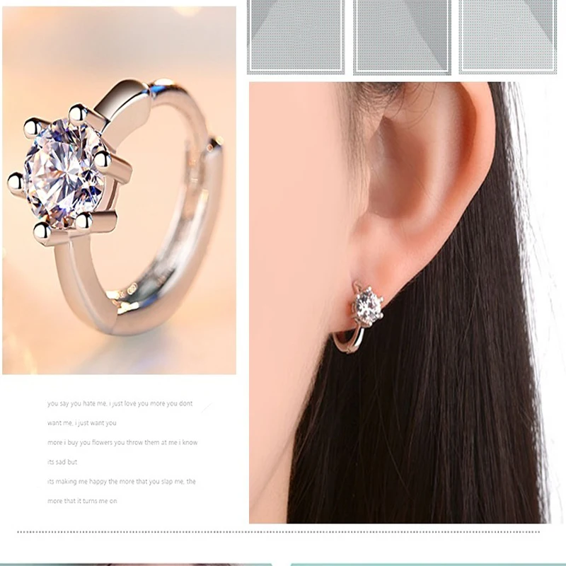 Kiteal 925 jewelry Silver women's Earrings Six Claw Zircon Heart Arrow Round hoop For Women Best Gift S-E184 | Украшения и