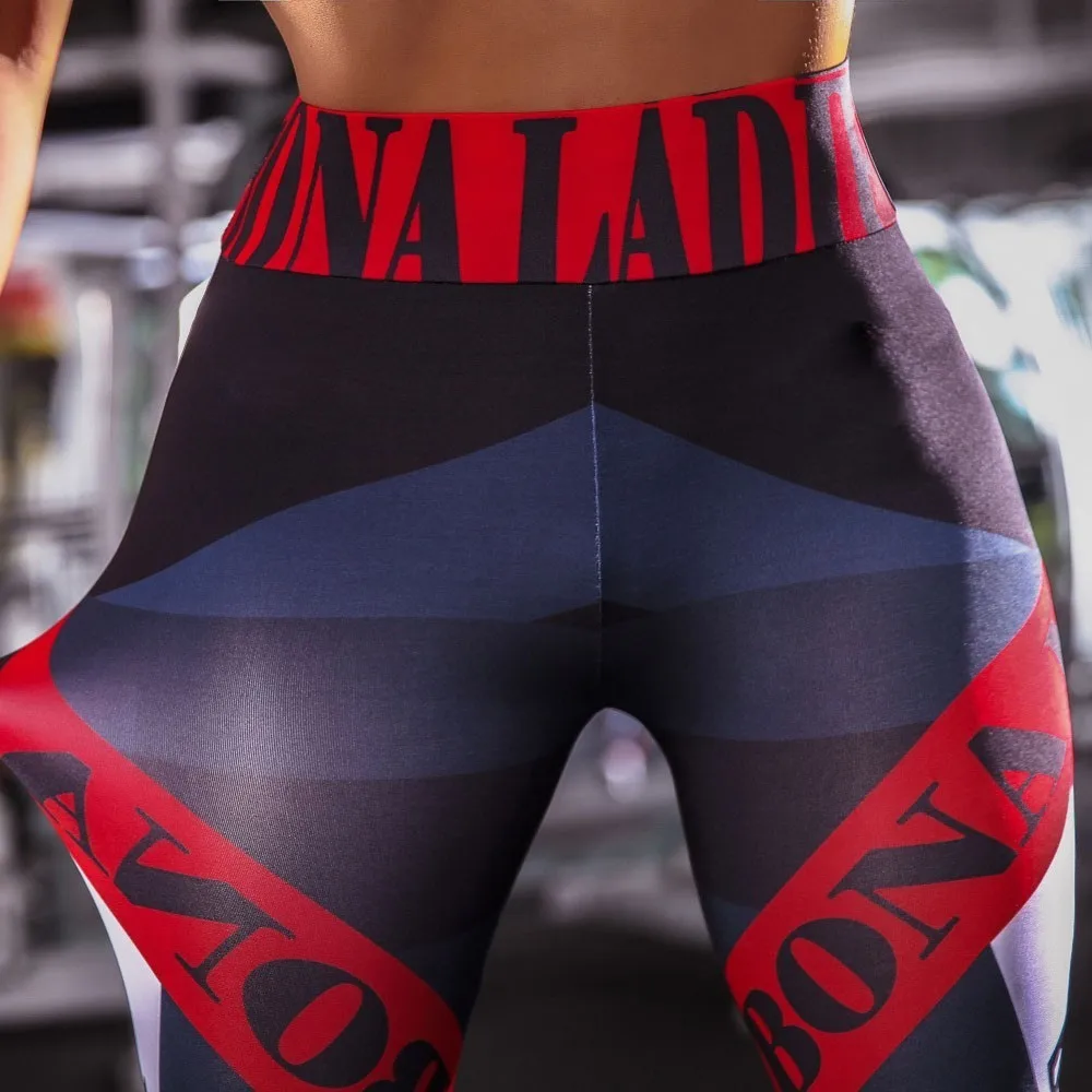 Digital Print Geometric Striped Letter Yoga Pants High Waist Women Fitness Trousers Quick-drying Breathable Sports Leggings | Спорт и