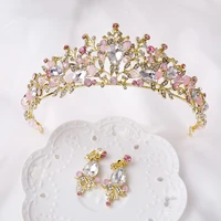 pink tiara crown for girls gold hair accessories wedding princess golden crown headband bridal headpiece head jewelry bride king