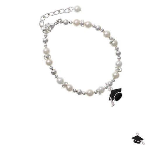 Silvertone 3 d выпускная шляпа Имитация белого камня бисерный браслет| |