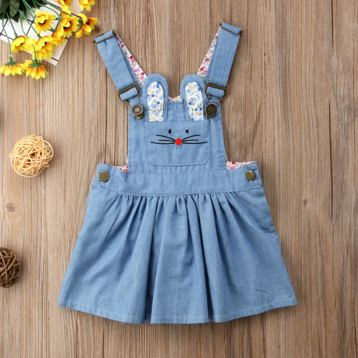 Милое джинсовое платье на подтяжках с кроликом для маленьких девочек сарафан