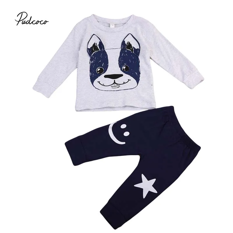 Cool Boy Animal Clothes 2Pcs Newborn Kid Baby Girl 2018 New Bulldog Tops T Shirt Pants Tracksuit Outfit Autumn Clothing Set | Детская