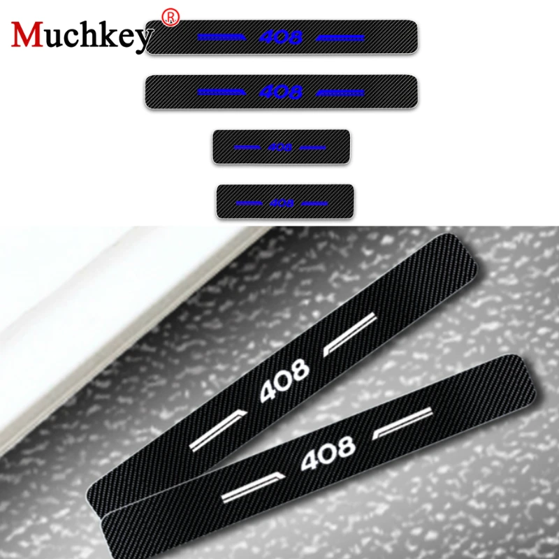 

Car Door Sill Cover For Peugeot 408 4D Carbon Fiber Vinyl Sticker Sill Scuff Plate Anti Scratch Decal Car Sticker Auto Part 4Pcs