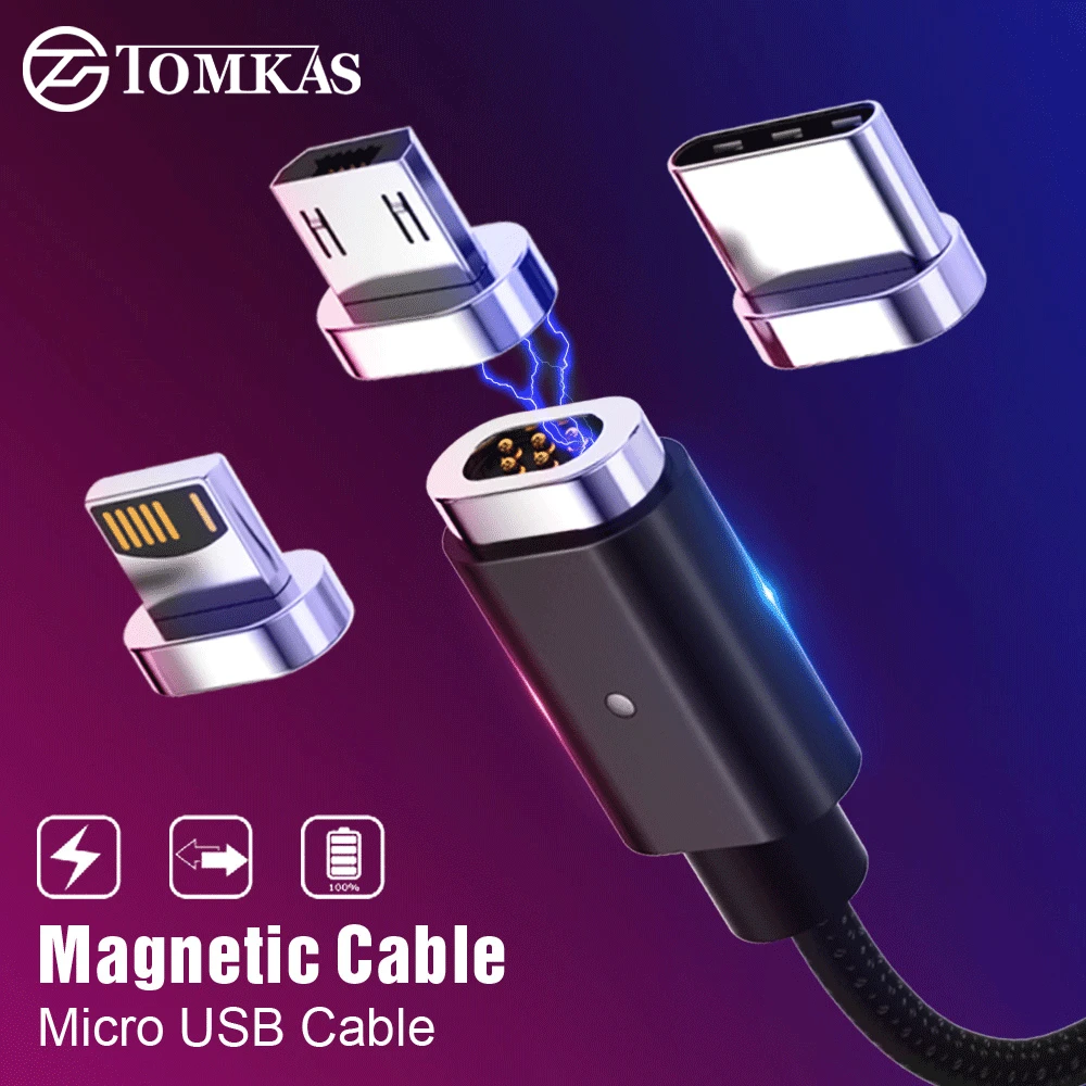 Магнитный кабель Micro usb type C для iPhone со светодиодной подсветкой быстрое зарядное