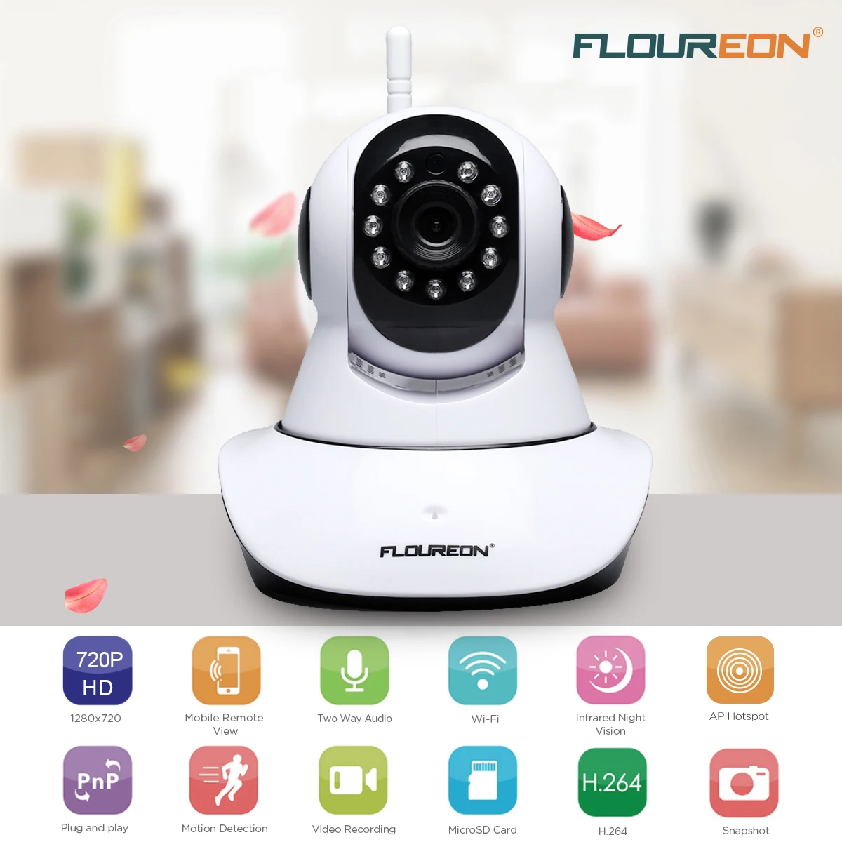 Floureon 720P Wifi ip камера Беспроводная 1.0MP WLAN H.264 CCTV Pan/плитка ночного видения
