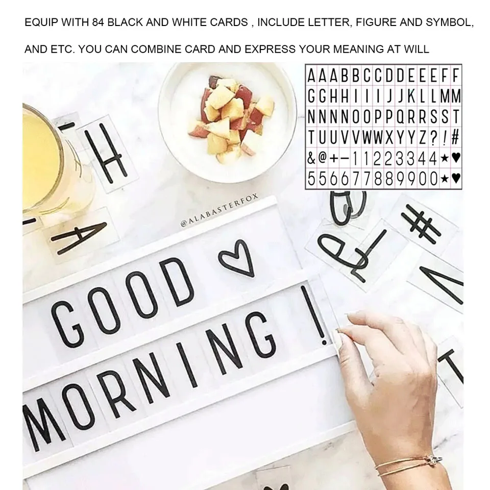 LemonBest LED Cinematic Night Light Box With DIY 84 PCS BLACK Letters Cards AA BATTERY Or USB PORT Powered Cinema Lightbox | Освещение
