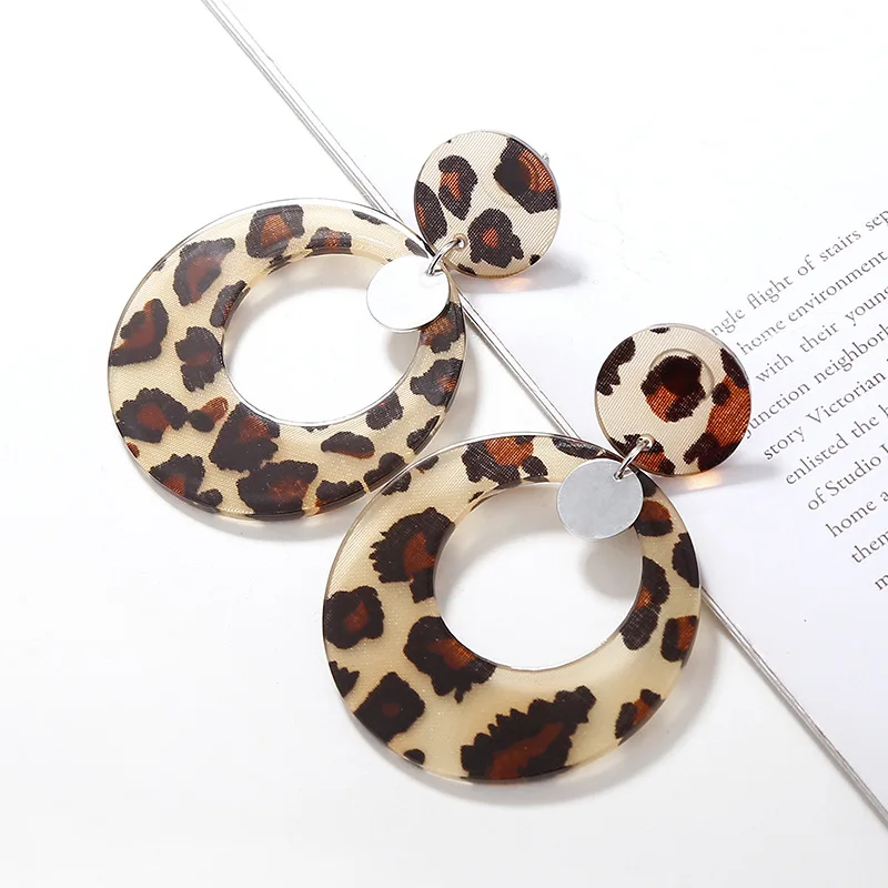 Евро американская мода тренд Зебра леопардовый узор серьги сплав диск акрил