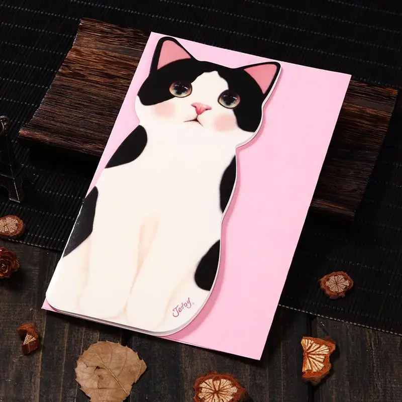 

10pcs Christmas Lovely Cartoon Cute Standing Cat Postcard Letter Envelopes Greeting Card for Festival Mother'S Day Birthday