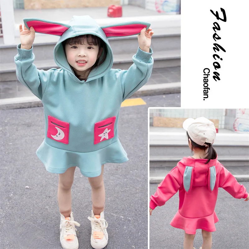 2 - 8 yrs little girls casual school style hooded dress 2019 new winter spring clothes thick warm baby long sleeve dresses | Детская