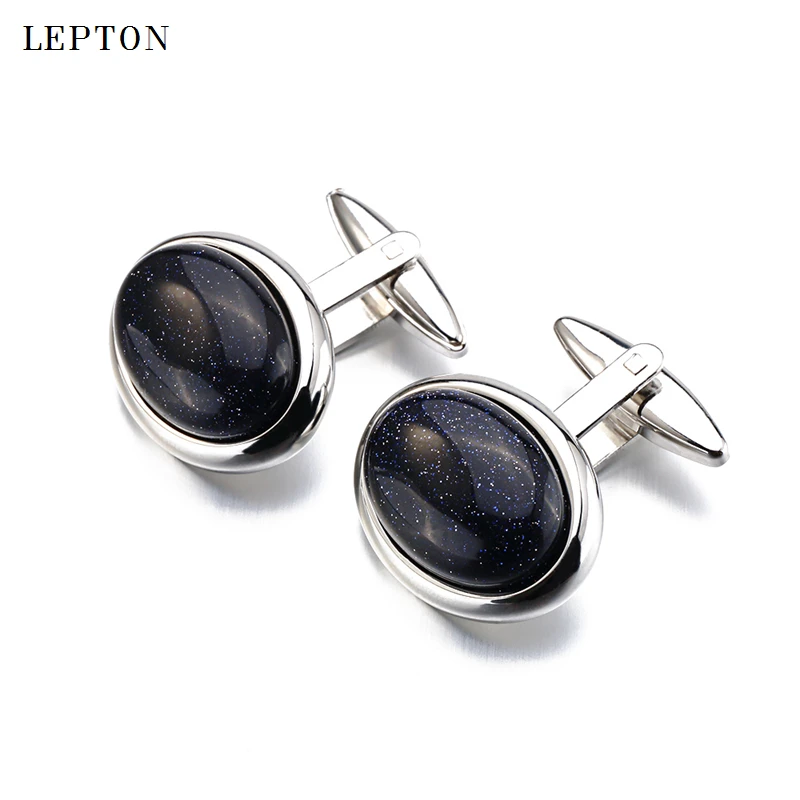 Фото Запонки Lepton мужские с камнями, Роскошные, Овальные, синие, песчаные, розовые кварцевые, в деловом и свадебном стиле №1