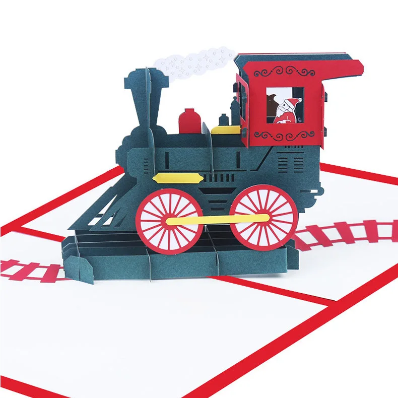 New-Santa Train Pop Up Card 3D Christmas Holiday | Канцтовары для офиса и дома