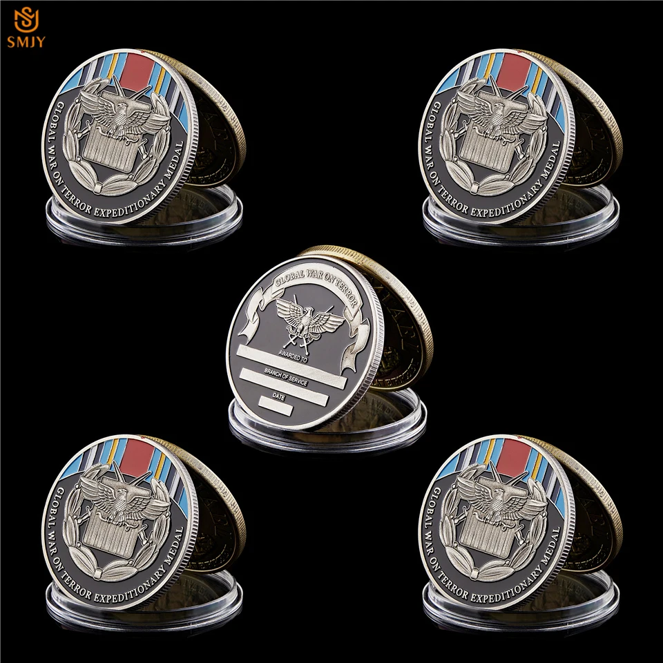 

5Pcs/Lot Global War On Terror Expeditionary Medal USA Historical Military Challenge Commemorative Coin Collection