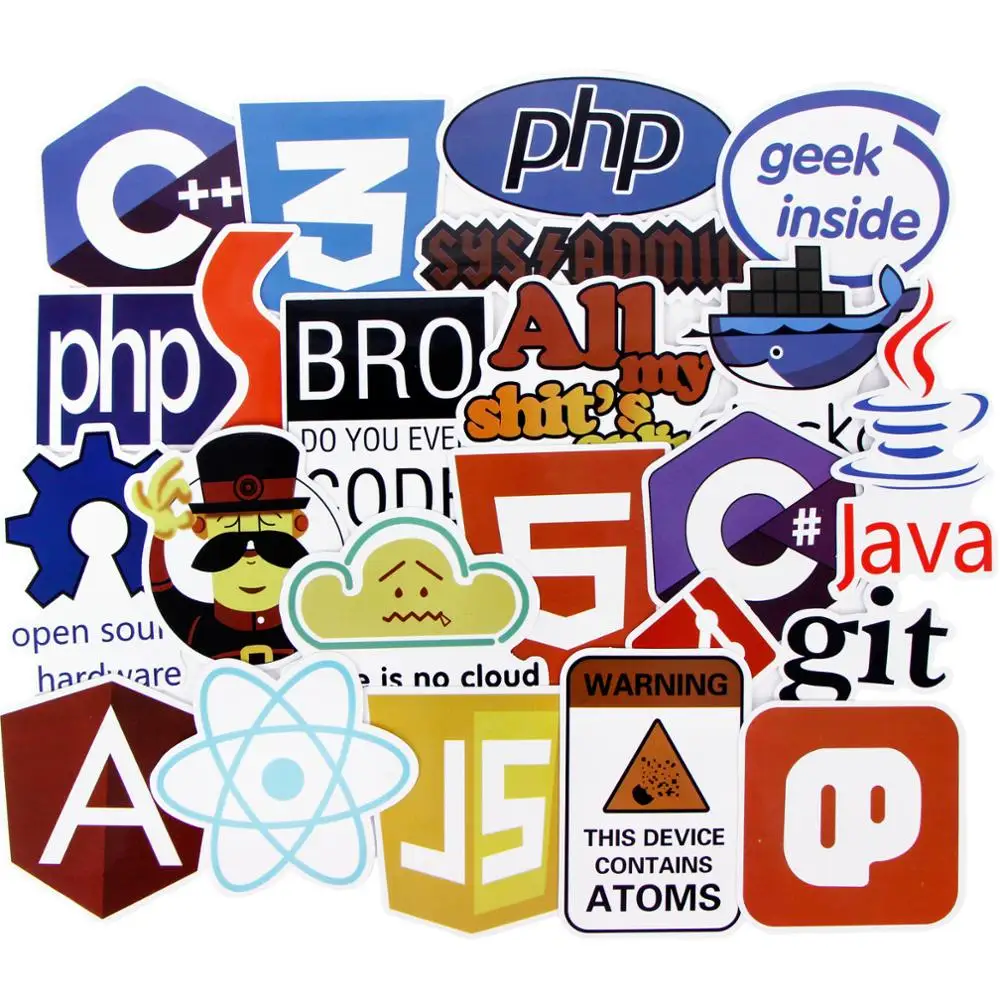 Языковые приложения для интернет программирования 50x с логотипом Java JS php стикером