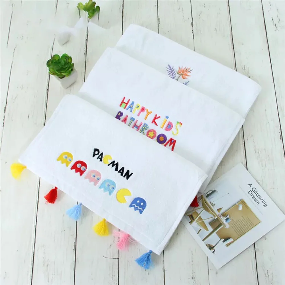 Turetrip Мягкое хлопковое полотенце 35х75см Pacman вышитое для лица ванны милое салона