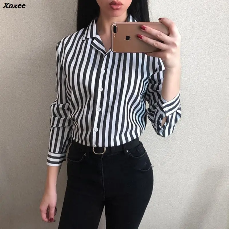

New Arrival 2020 Fall Fashion Women Long Sleeve Striped Button Up Shirts Autumn Ladies Vintage Casual Womens Tops and Blouses