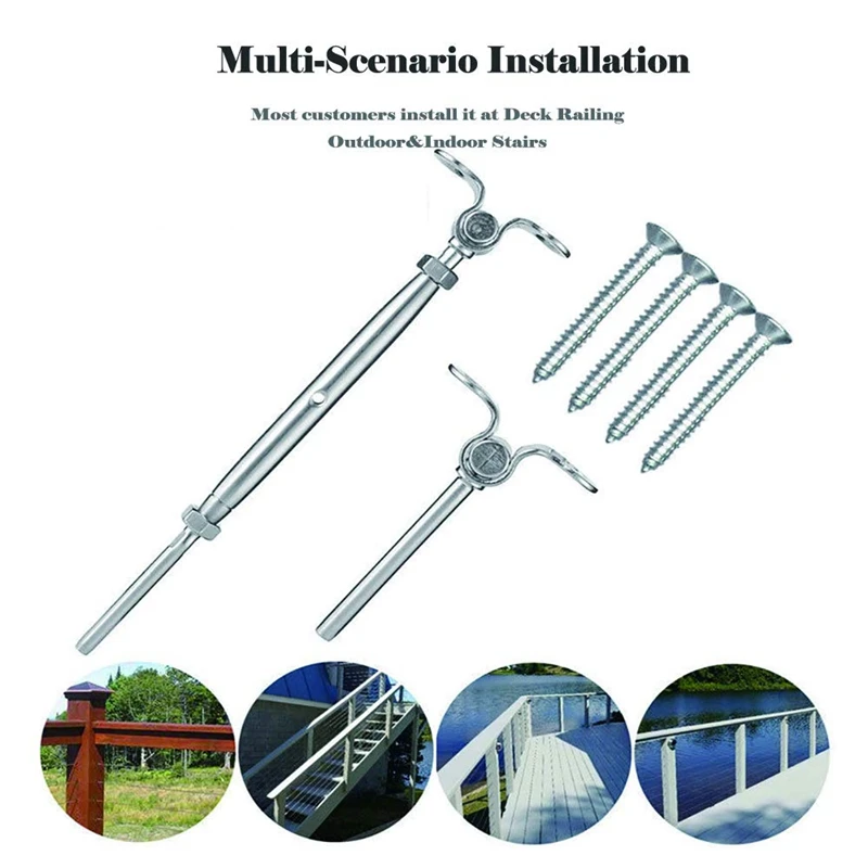 12Pcs T316 Steel Adjustable Angle Cable Railing Hardware Kit For 1/8Inch Wire Rope Wood Post | Обустройство дома