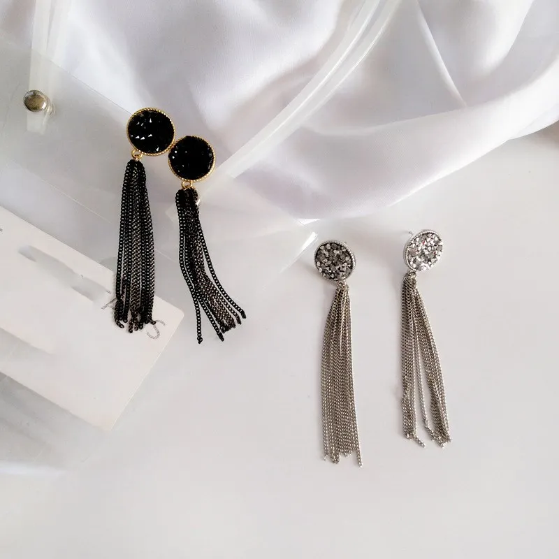 New Fashion Golden Silver Plated Dangle Earring Trendy Hanging Black Rhinestone Long Drop Earrings | Украшения и аксессуары