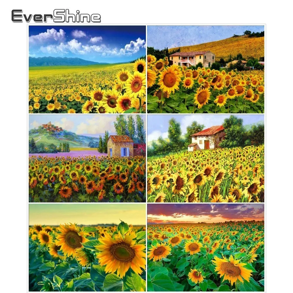 EverShine Diamond Painting Sunflower Full Square Embroidery Cross Stitch Flowers Sea Scenery Picture Of Rhinestones | Дом и сад
