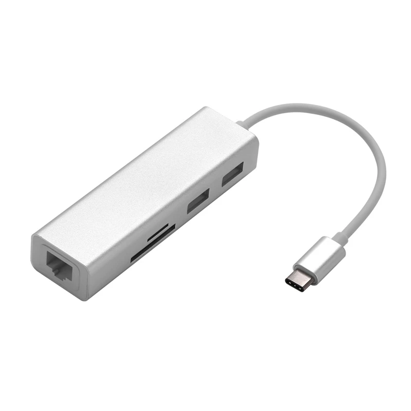

5 in 1 USB C Hub 3.0 Type-C Adapter Data Sync Card Reader RJ45 Ethernet LAN