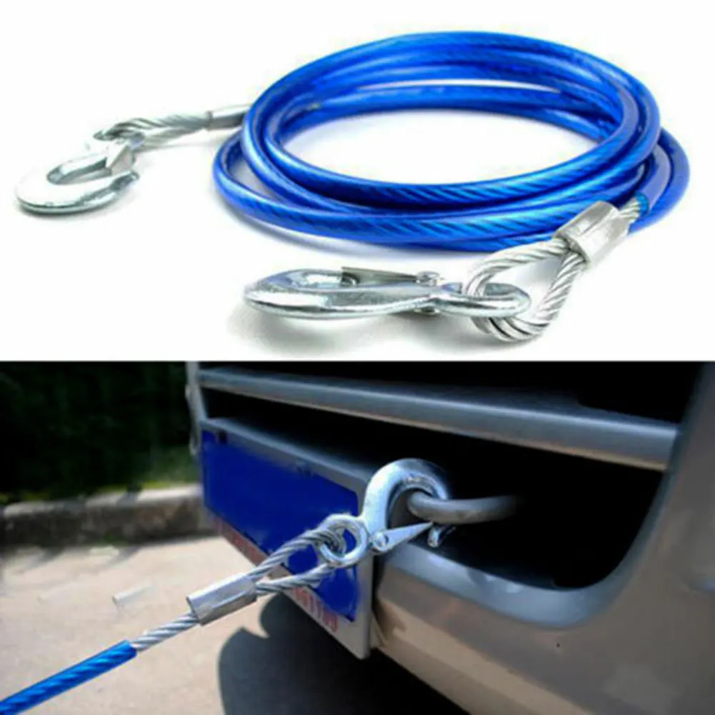 

Heavy Duty Tow Ropes 4M 5 Tons Wire Cable High Strength Safety Hook Steel Wire Trailer Car Emergency Towing Rope