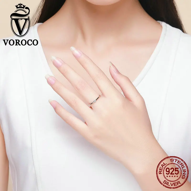 2018 VOROCO Настоящее серебро 925 пробы простые изящные кольца для женщин аксессуары