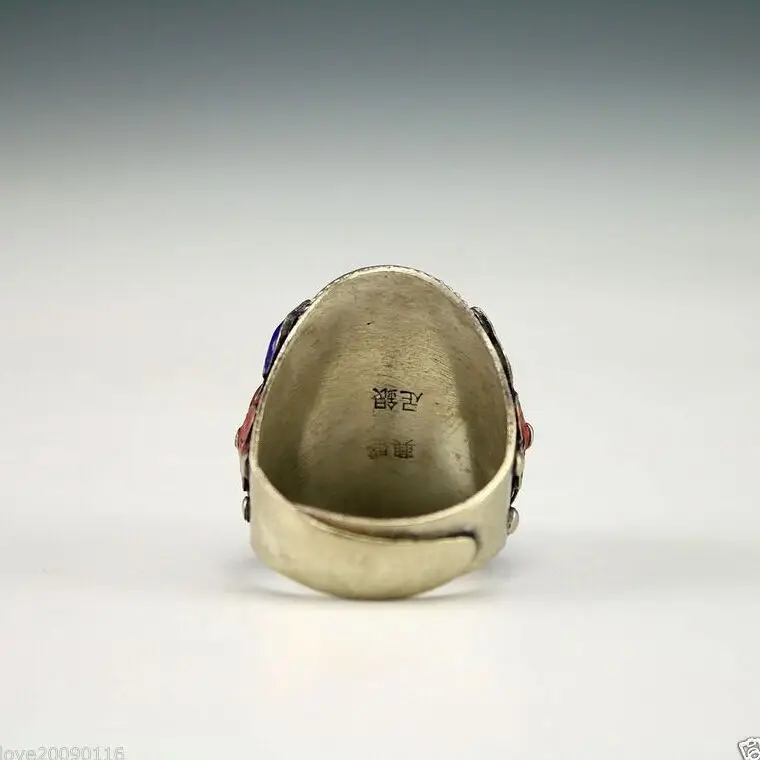Chinese Handwork inlay purple Zircon Cloisonne silver Red Flower Adjust Ring | Дом и сад