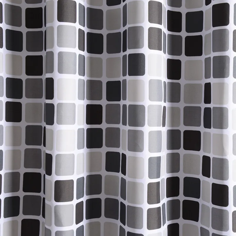 

Black and Grey Plaid Bathtub Bathroom Fabric Shower Curtain 71x71 inches Waterproof Mildewproof With 12 Hooks Bath Curtains 20