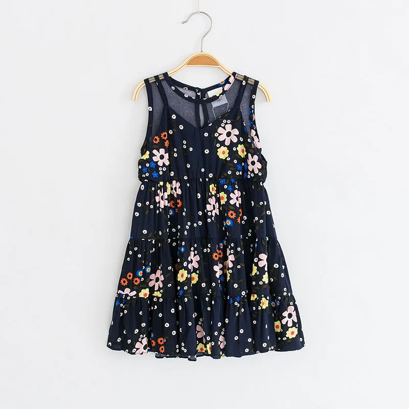 2020 Baby Girls Lace Dress Summer Sleeveless Floral Printed Children's Clothing Cute Girl Kids Clothes For Age 2-8 Grey/ Blue | Детская