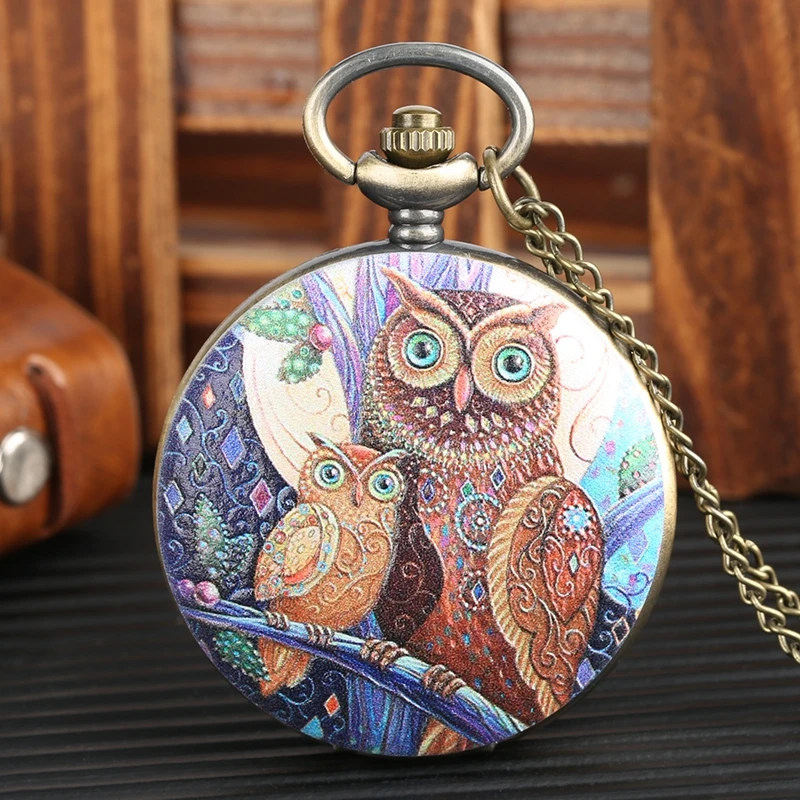 

Fashion Cute Owl Face Cover Rero Quartz Pocket Watch Necklace Jewelry Pendant Steampunk Clock Gift for Young People Collectibles