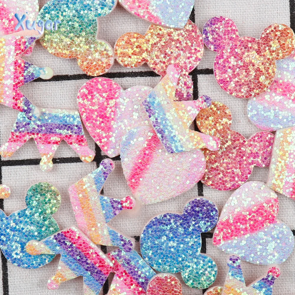 

Rainbow Sequin Glitter Patches For Clothing Crown Heart Cartoon Sew On Cloth Patches Garment Decorative DIY Hairbow Accessories