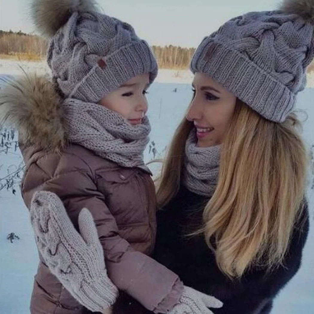Для женщин искусственный мех помпоном Hat женский Осень Зима теплые кепки вязаная