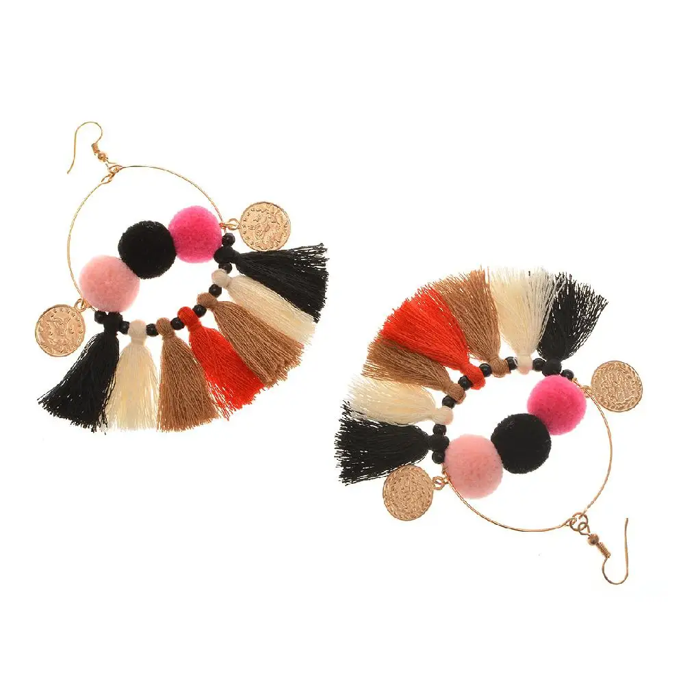 XY Fancy Women National Style Pompon Earrings Elegant Exquisite Fan-shaped Tassel Dangle Earring | Украшения и аксессуары
