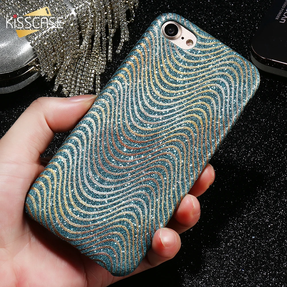 Kisscase Украшение Блеск чехол для телефона pc iPhone 7 7plus мода волнистым узором iphone 8 Plus