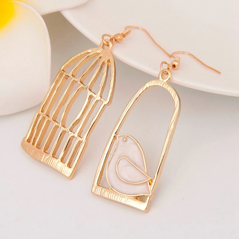 Винтажные модные дизайнерские милые висячие серьги в клетку с птицами для женщин