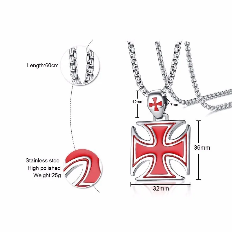 Vnox Casual Maltese Cross Pendants for Men Stainless Steel Malta Necklaces with 24" Box Chain | Украшения и аксессуары
