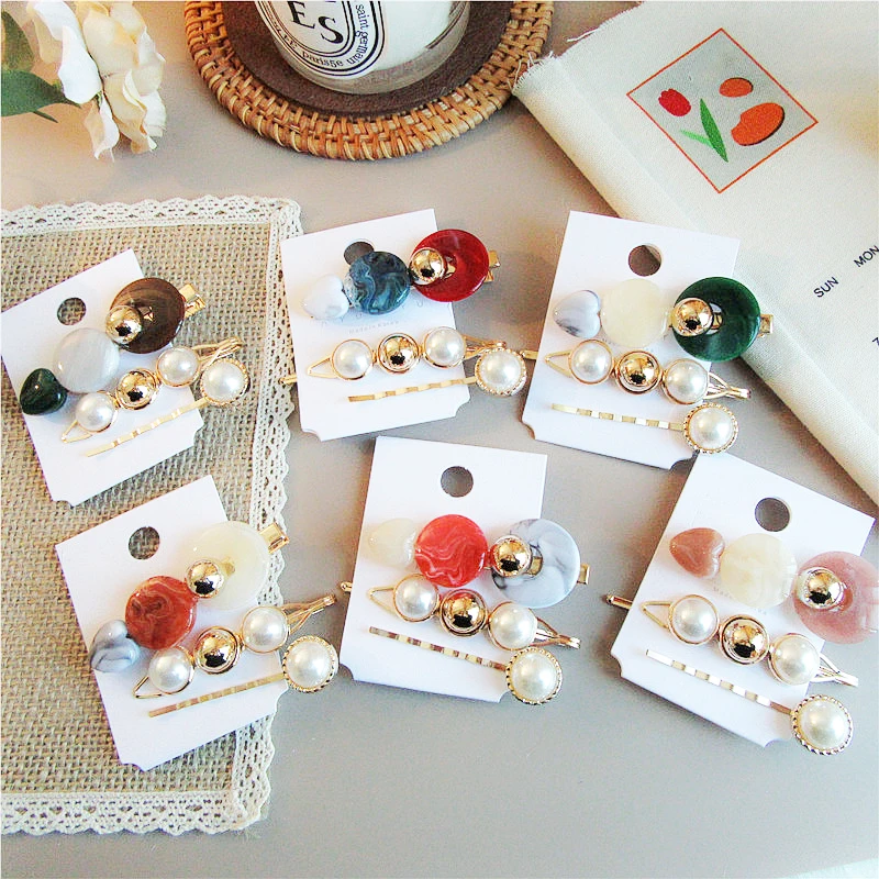 

Acrylic Girl Pearl Hairpin setWomen 3Pcs Retro Duckbill clip Mori girl Hairpin Hair Clips Hair Accessories