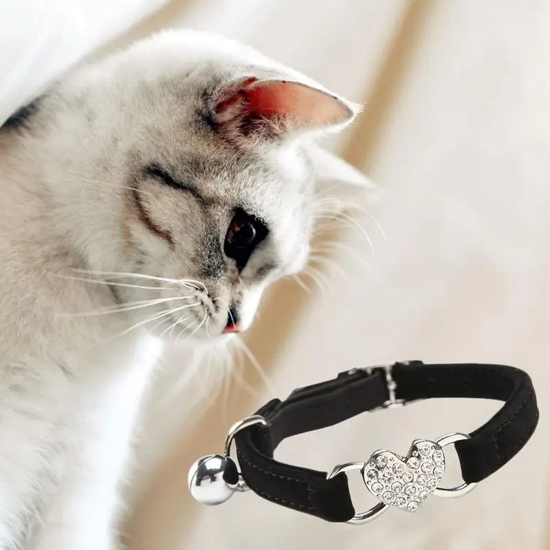 Adjustable Buckle Pet Collar 30x1cm Peach Heart Rhinestone With Bell Small Dog Cat Decoration Supplie Accessories | Дом и сад