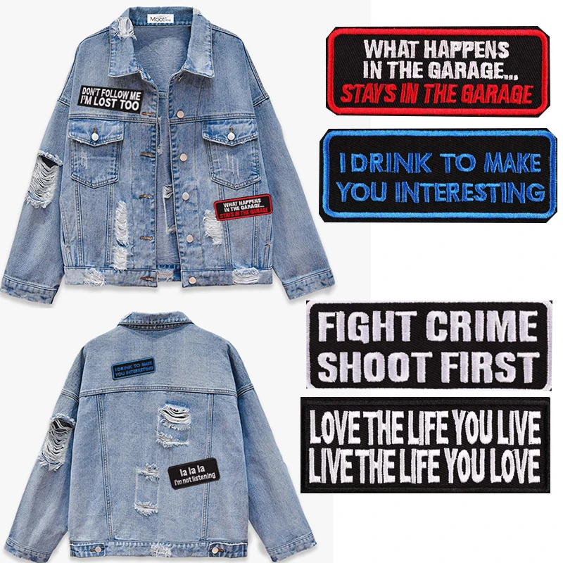 

Stickers Patches For Clothes Cute High Quality Embroidered 1PC Written Words DIY Black White Iron On Clothes Patch Badges Hippie