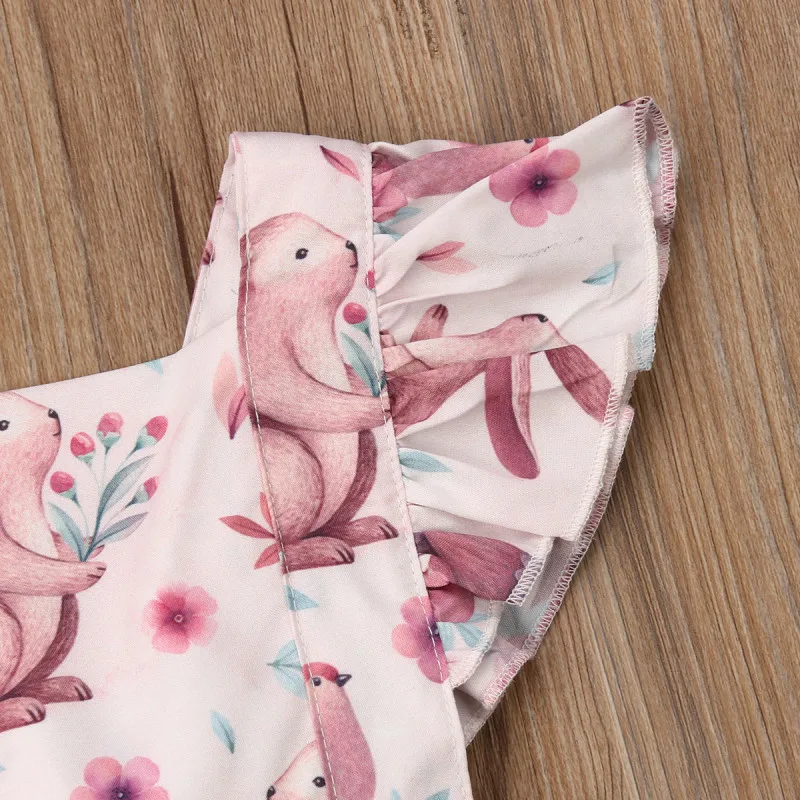 Baby Girl Easter Party Cartoon Rabbit Print Dress Cute Sweet Kids Clothes Outfit Pink Summer Princess | Детская одежда и обувь