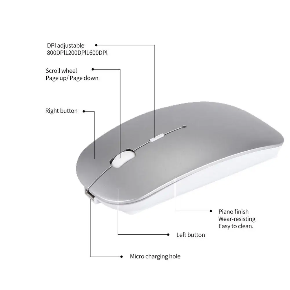 Тонкая перезаряжаемая Bluetooth мышь E28 ультратонкая Бесшумная для ноутбука ПК
