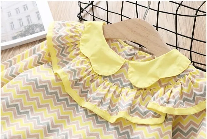 spring girl dress striped cotton yellow long sleeve ruffles baby frock kids dresses for girl's clothing fashion children clothes | Детская