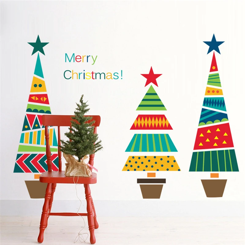 Merry Christmas Tree Star Wall Stickers Home Decals Living Room Decoration Diy Festival Decorative Xmas Cartoon Mural Art Poster | Дом и сад
