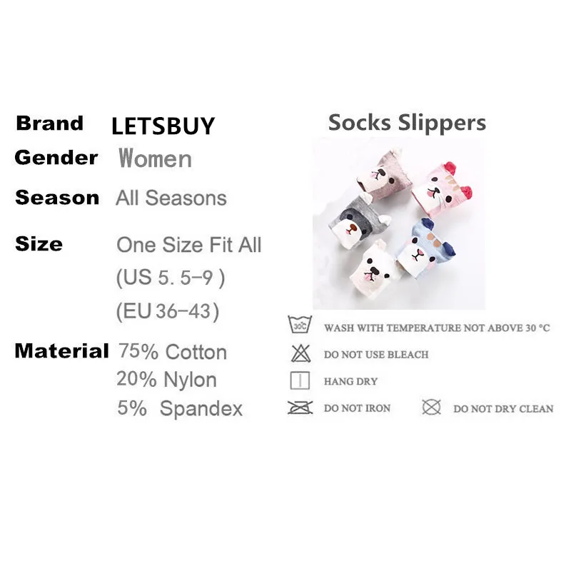 LETSBUY cute women colored socks 5 pairs cartoon cotton socks slippers sexy chirstmas gift socks womancalcetines de las mujeres