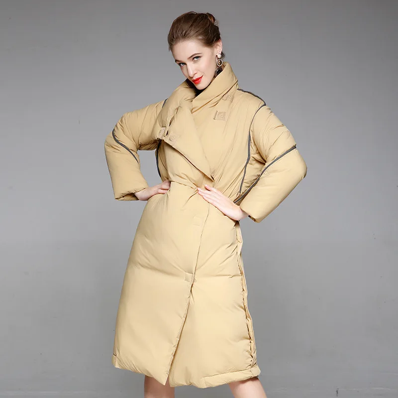 

New arrival Winter Thicken Down Jackets Girls over-knee length 90%white duck down loose down coat woman188005